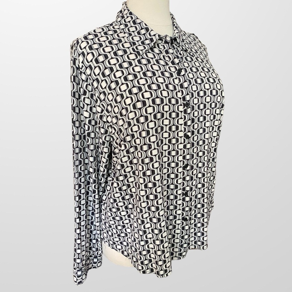 Lane‎ Bryant Blouse Black White Long Sleeve Stretch Slinky Travel Shirt Top